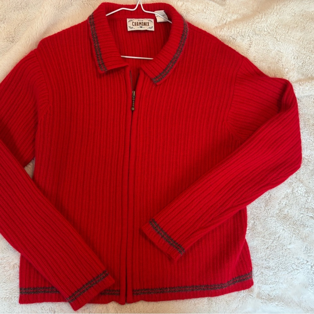 Vintage Lambswool Chamonix Red Ribbed Cardigan